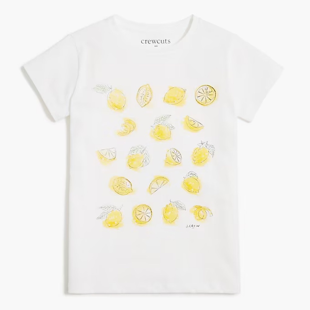 J. Crew Crewcuts Girls Short Sleeve Lemon Graphic Tee, Size Small (6-7)